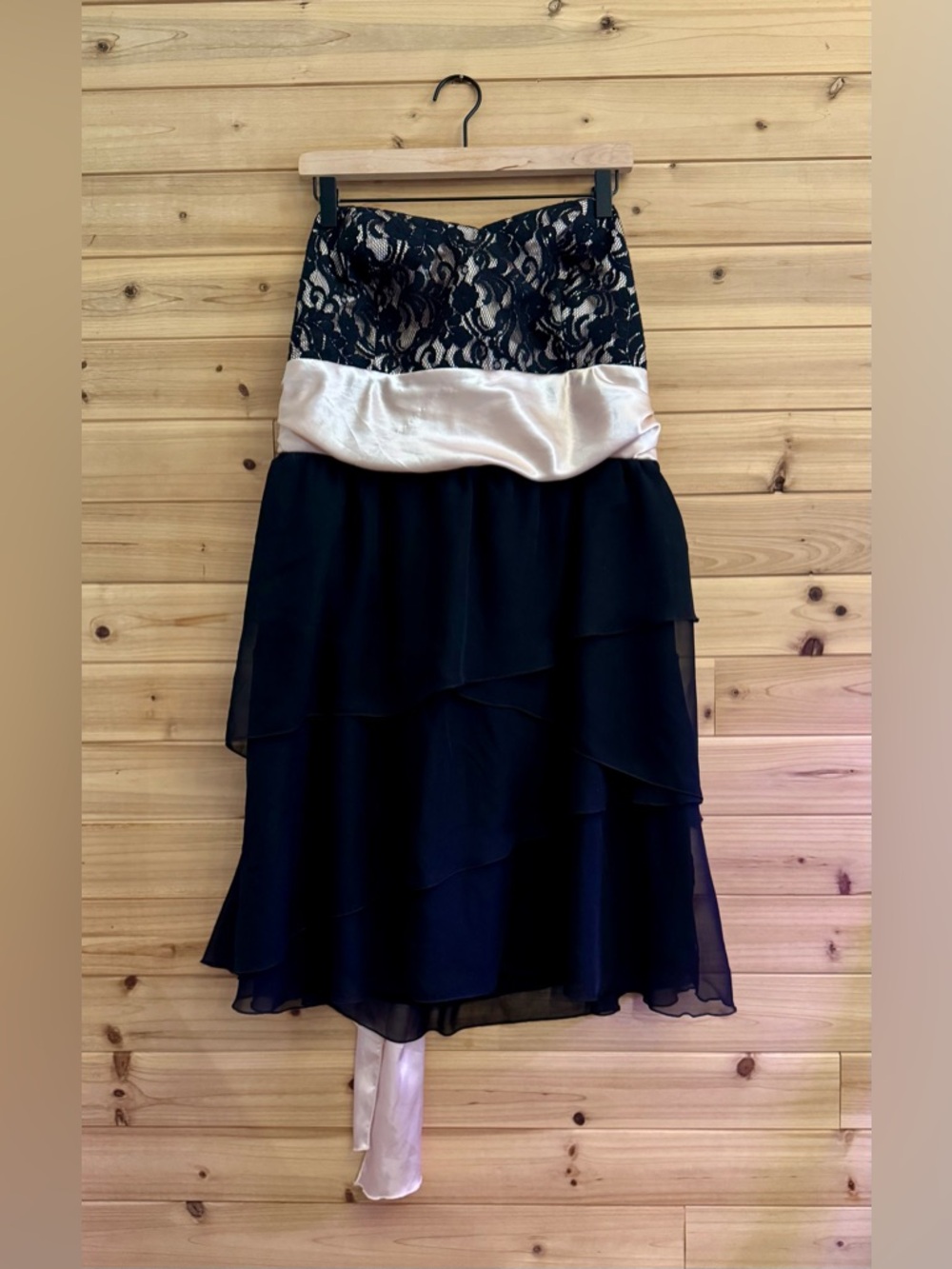 Y2K Torrid Size 16/Large Strapless Black & Baby Pink Lace Dress Homecoming